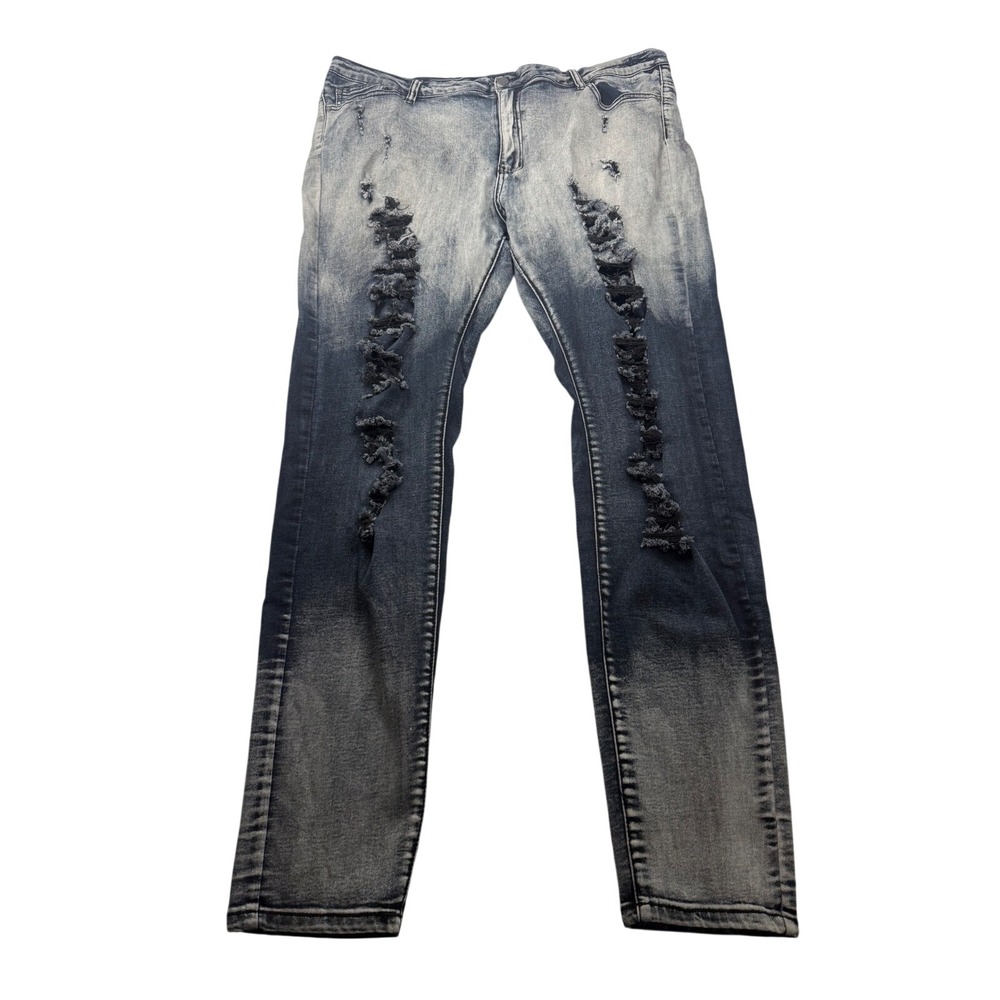 American Bazi Womens‎ 3X Distressed Ombre Skinny Jeans High Rise Blue Grey